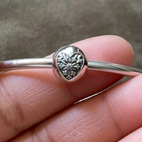 Authentic Pandora Bangle Heart Clasp Bracelet w/ 15 Charms Jewelry